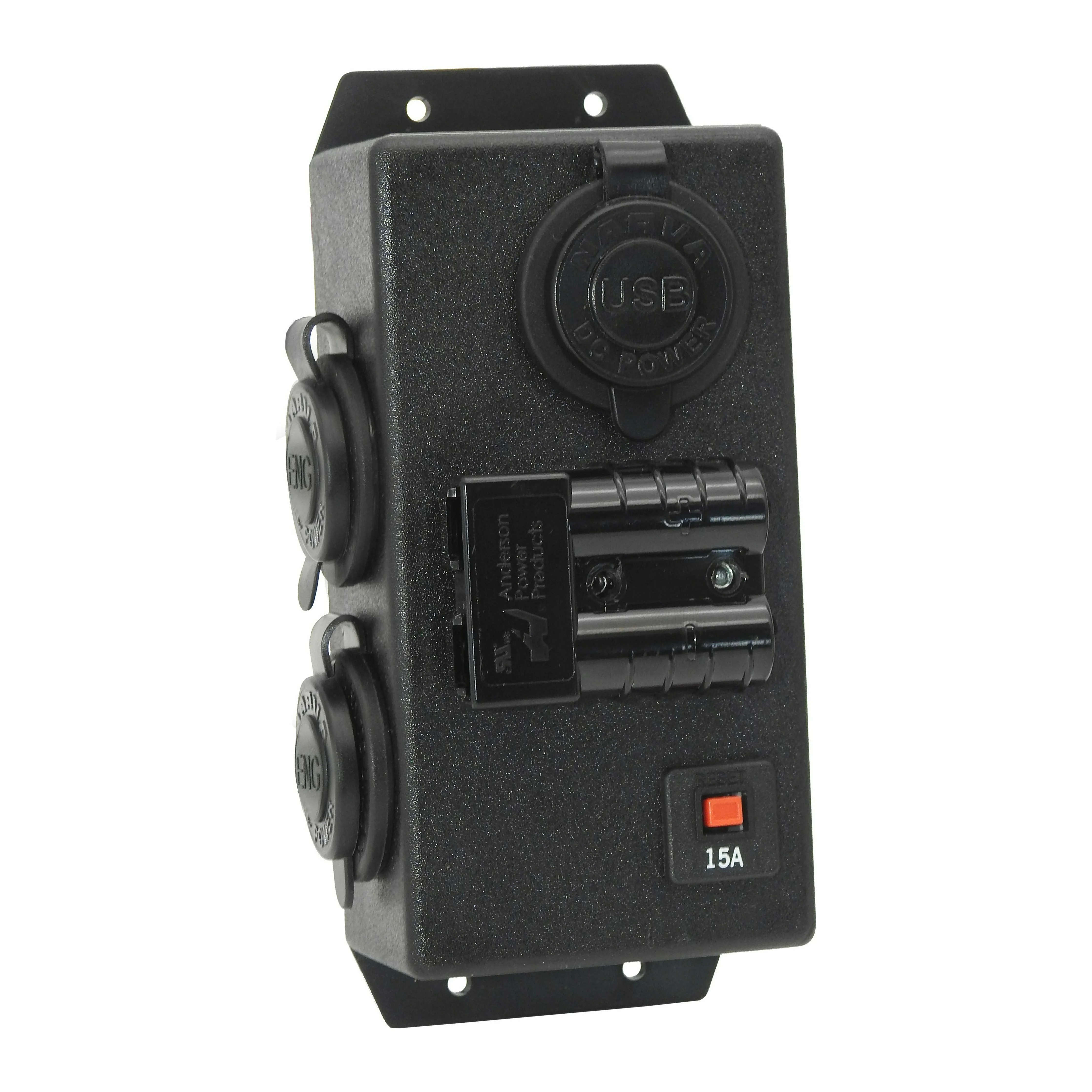 12 Volt Control Box - LEFT 1 x Dual USB 2 x Engel socket + 50Amp Anderson #72