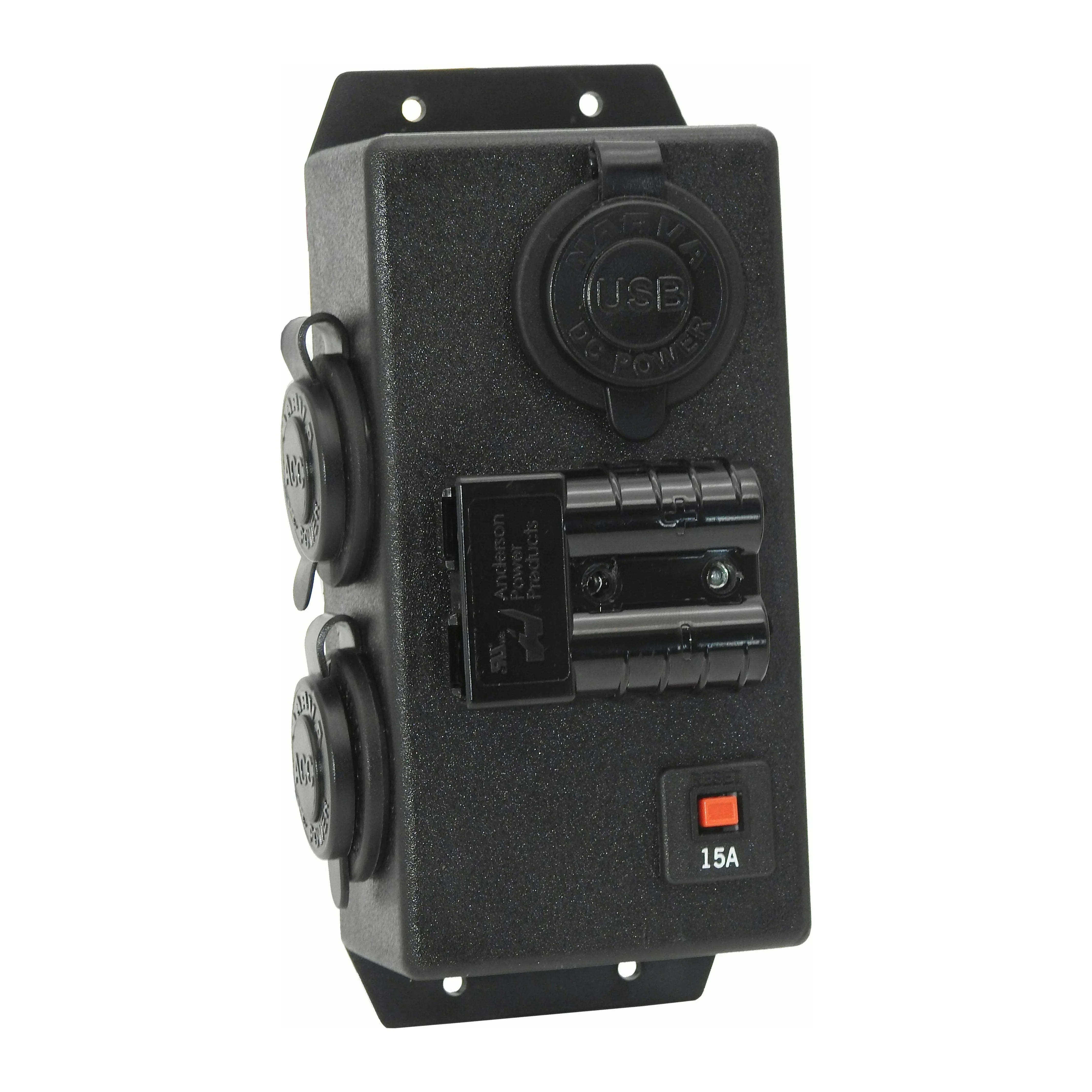 12 Volt Control Box - LEFT mount 2 x Cigarette + 1 x Dual USB + 50Amp Anderson #70