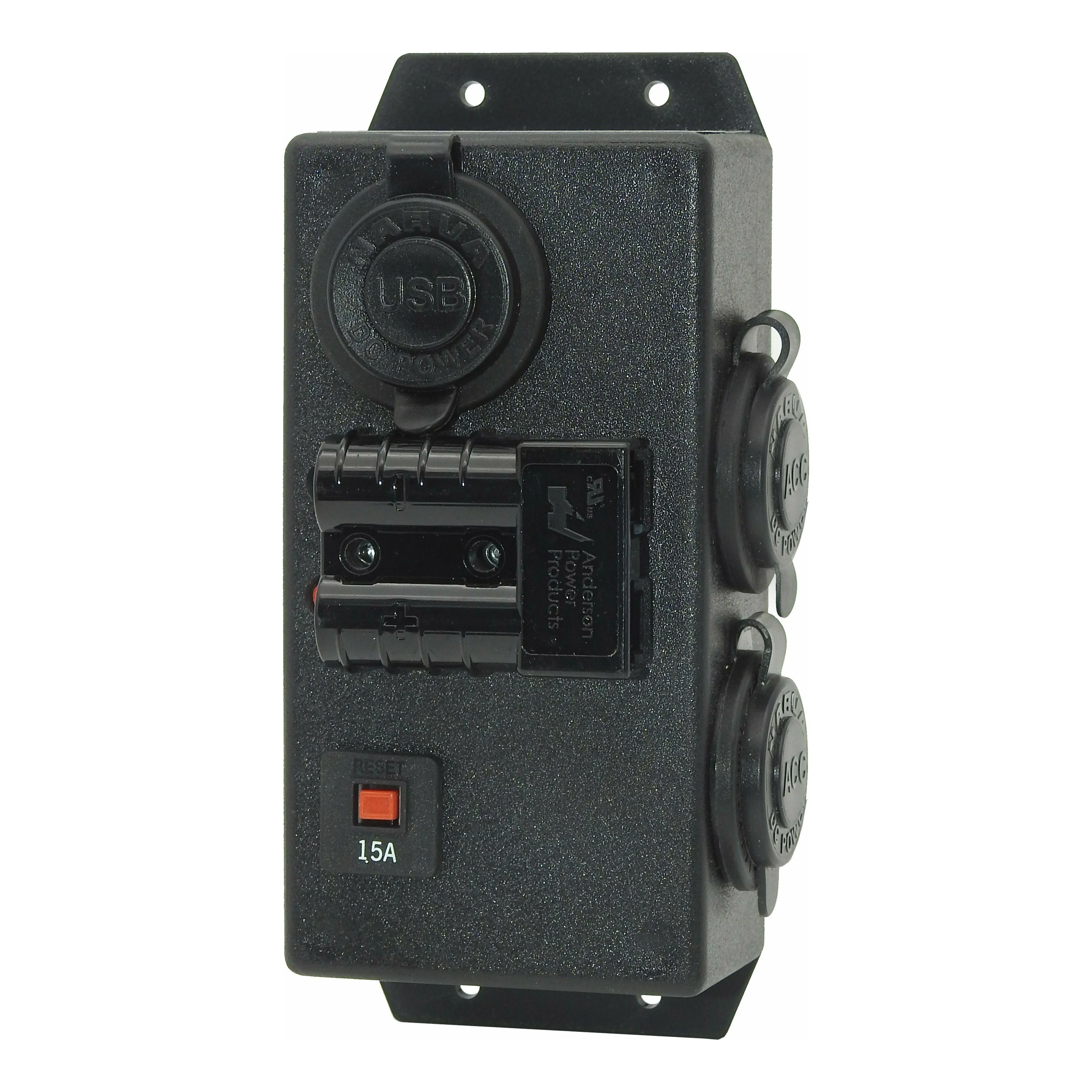 12 Volt Control Box - RIGHT mount 2 x Cigarette + 1 x Dual USB + 50Amp Anderson #71