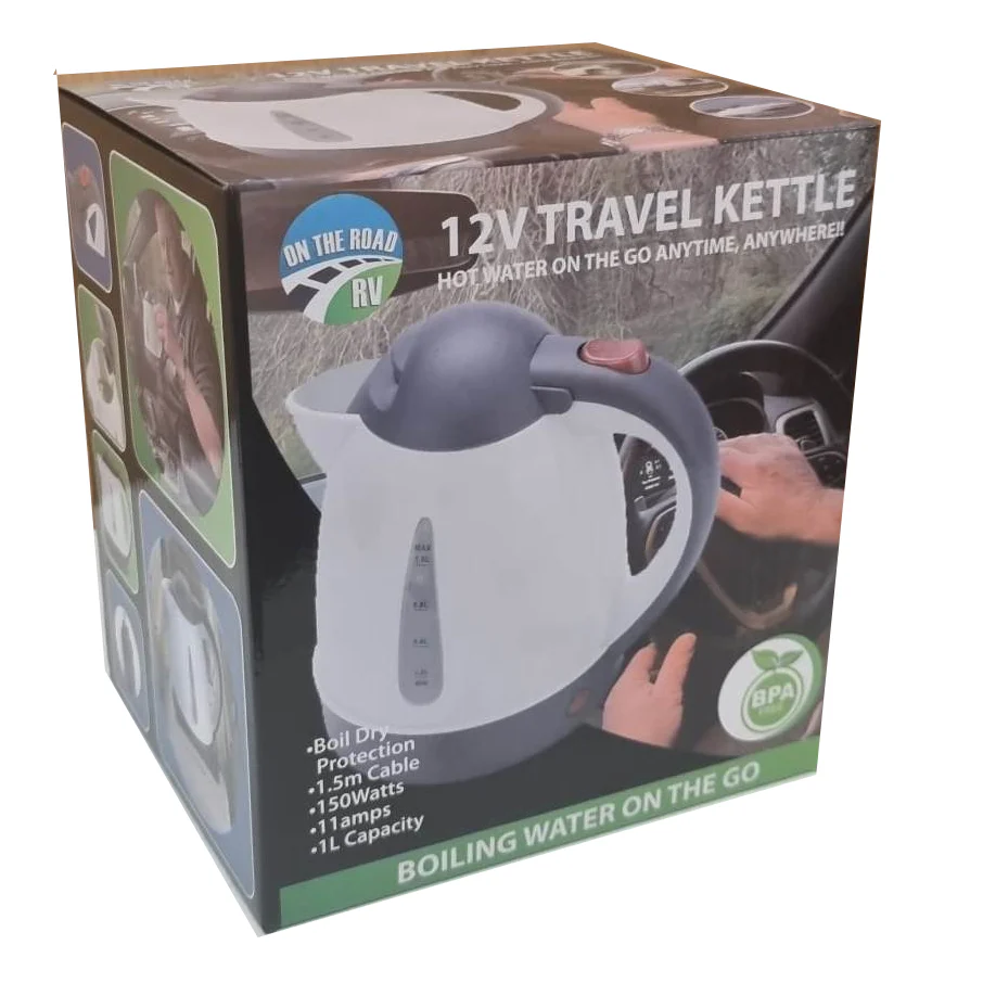 12V White Kettle - 1L   Camping Kettle from cigarette plug | 3122 - Image 2