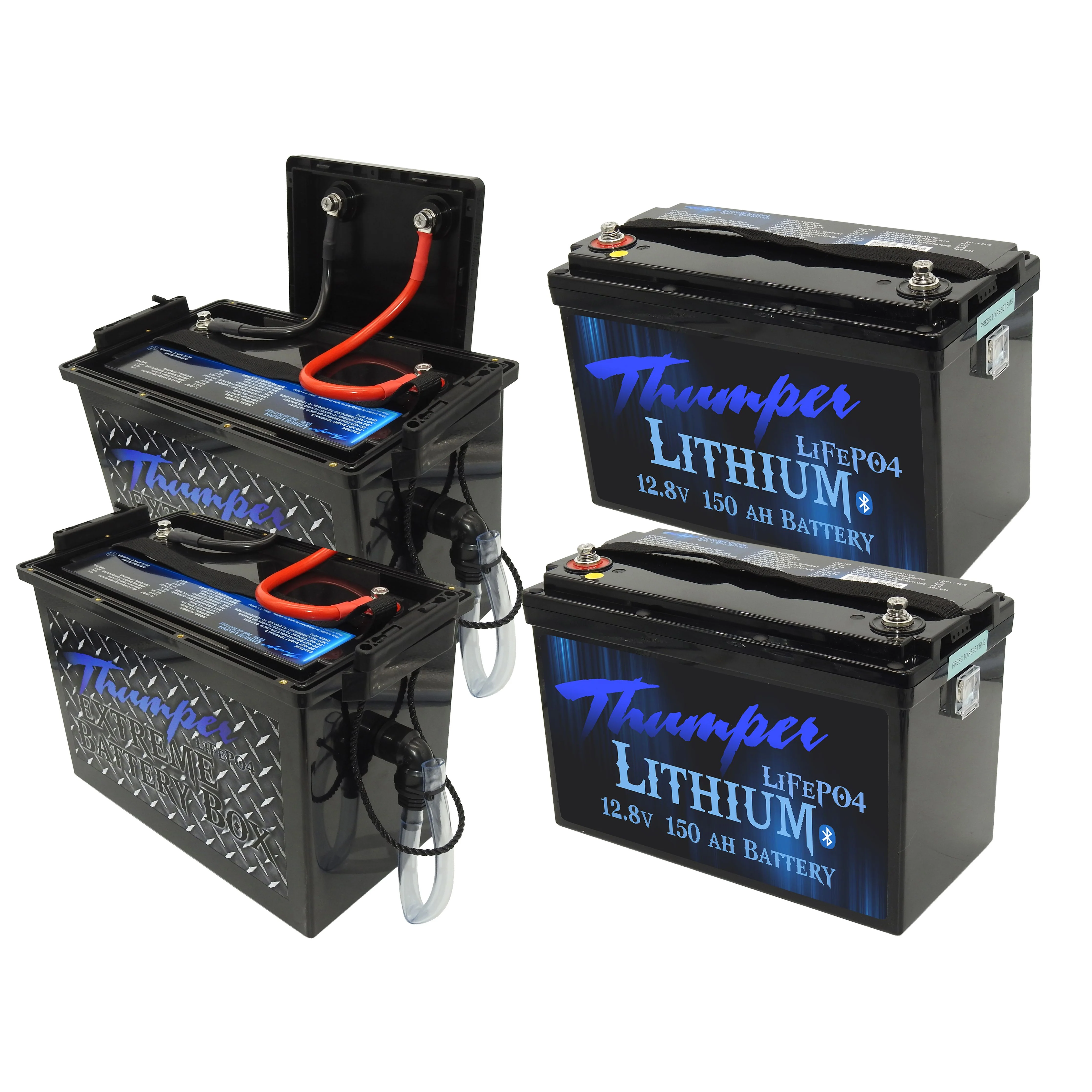 2 x Thumper Lithium 150 AH Standard Battery TLS-150 & 2 x Storage boxes