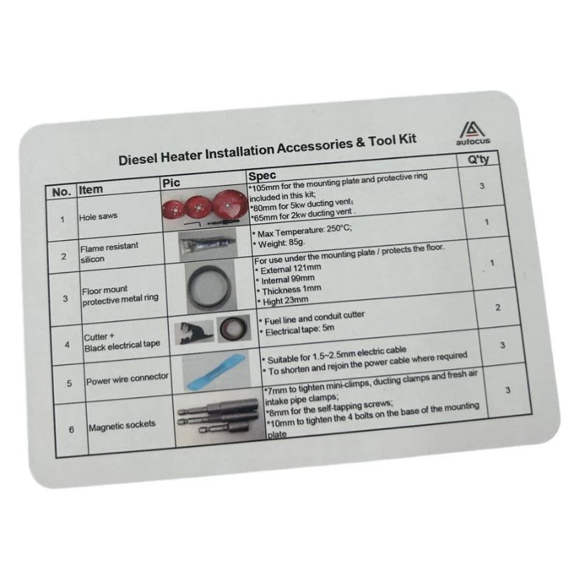 AUFOCUS Installation Accessories Tool Kit Suit Diesel Heater 2KW - Image 6