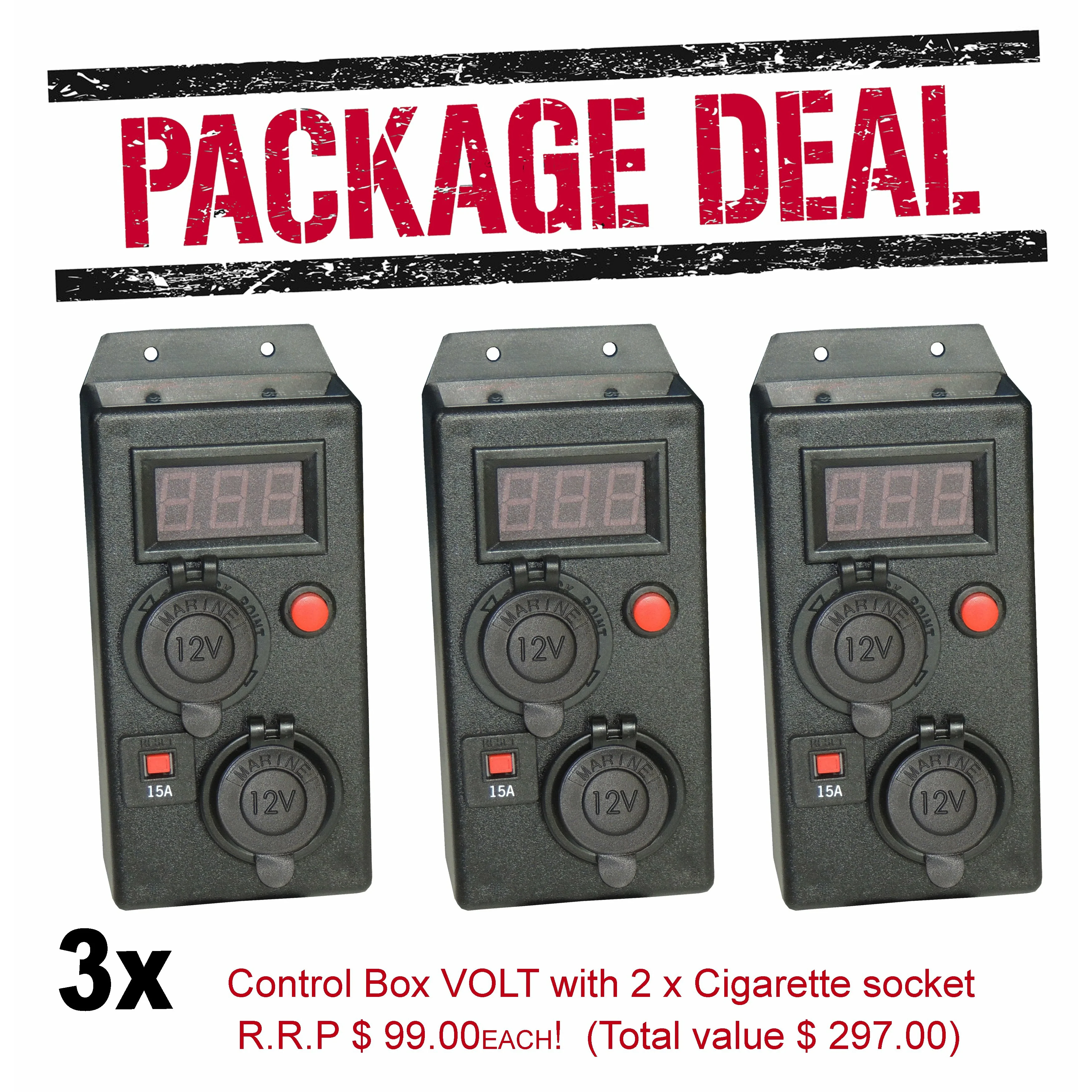 BULK 3 x Control Box (Accessory) Volt meter - 2 x Cigarette socket