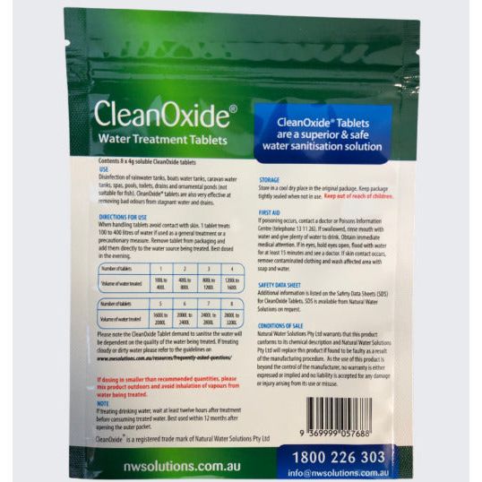 CleanOxide Water Treatment Tank Sanitiser 4gm Tablets 8 Pack - Image 3