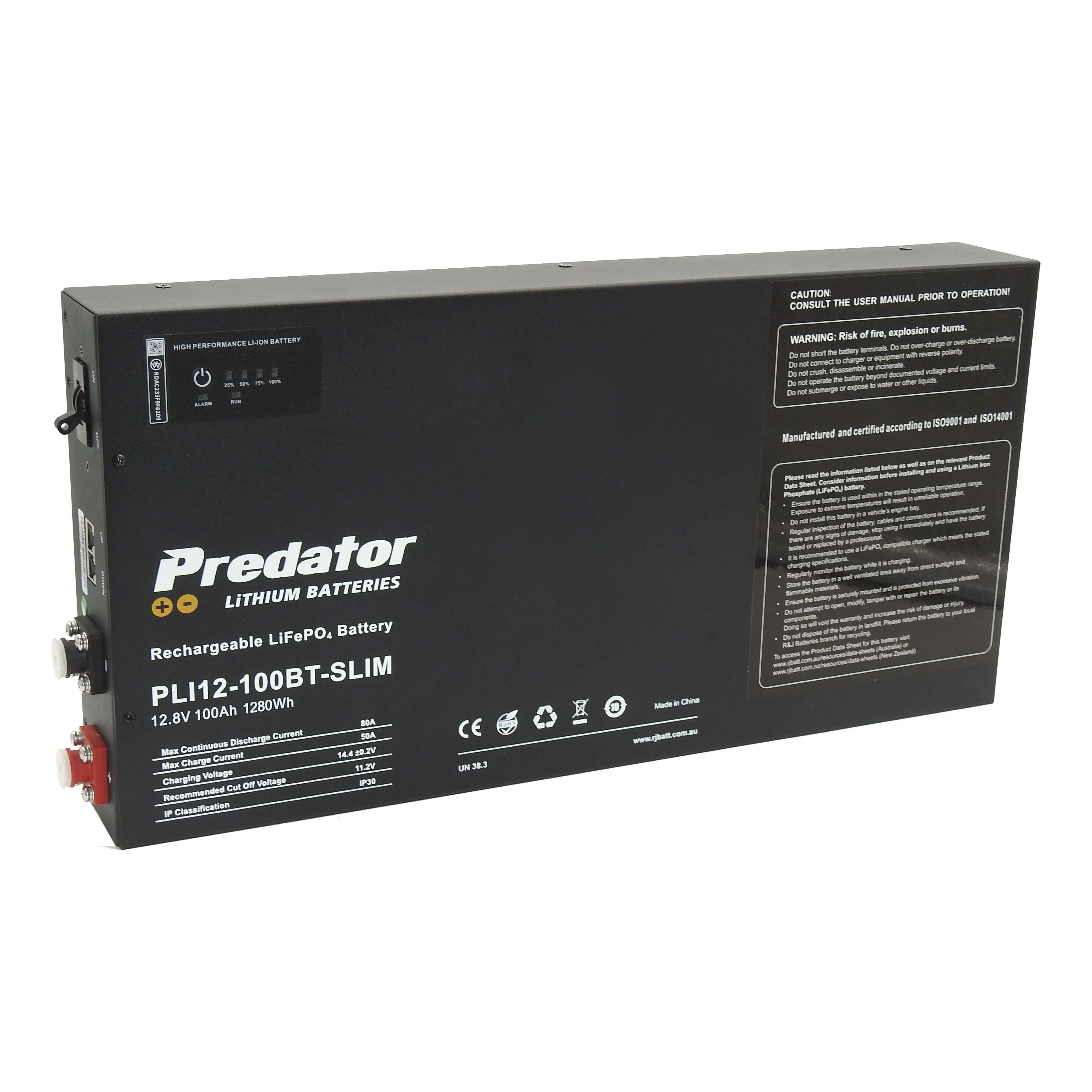 Predator 100 AH LiFePO4 Slim line Battery Deep cycle 80A BMS  Bluetooth