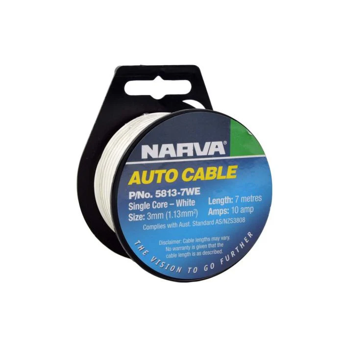 Narva 10A 3mm White Single Core Cable (7M) | 5813-7WE