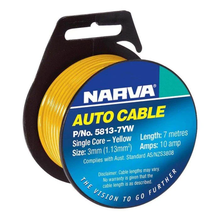 Narva 10A 3mm Yellow Single Core Cable (7M) | 5813-7YW