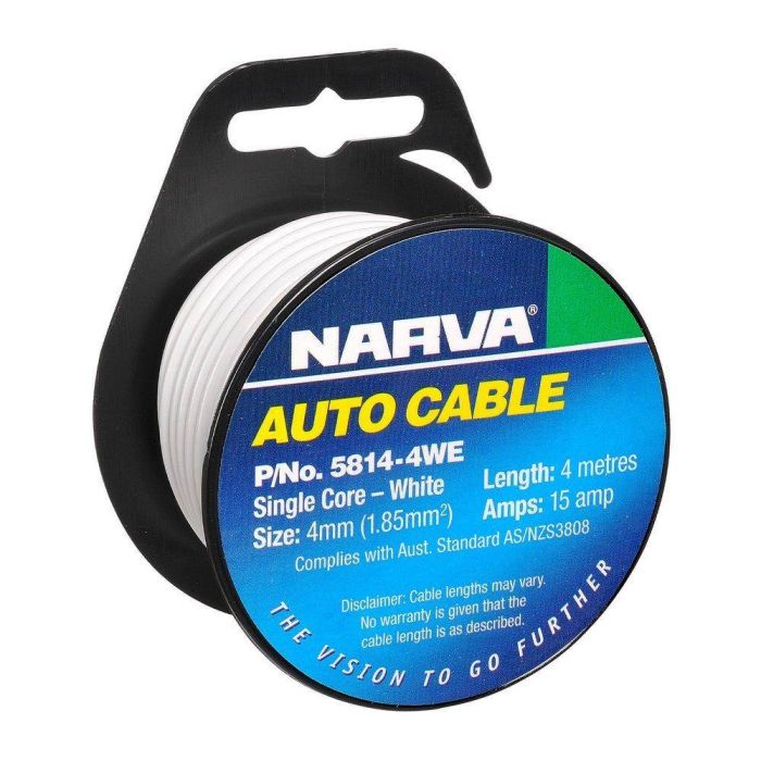 Narva Cable Single Core 4MM 15A 4M White | 5814-4WE