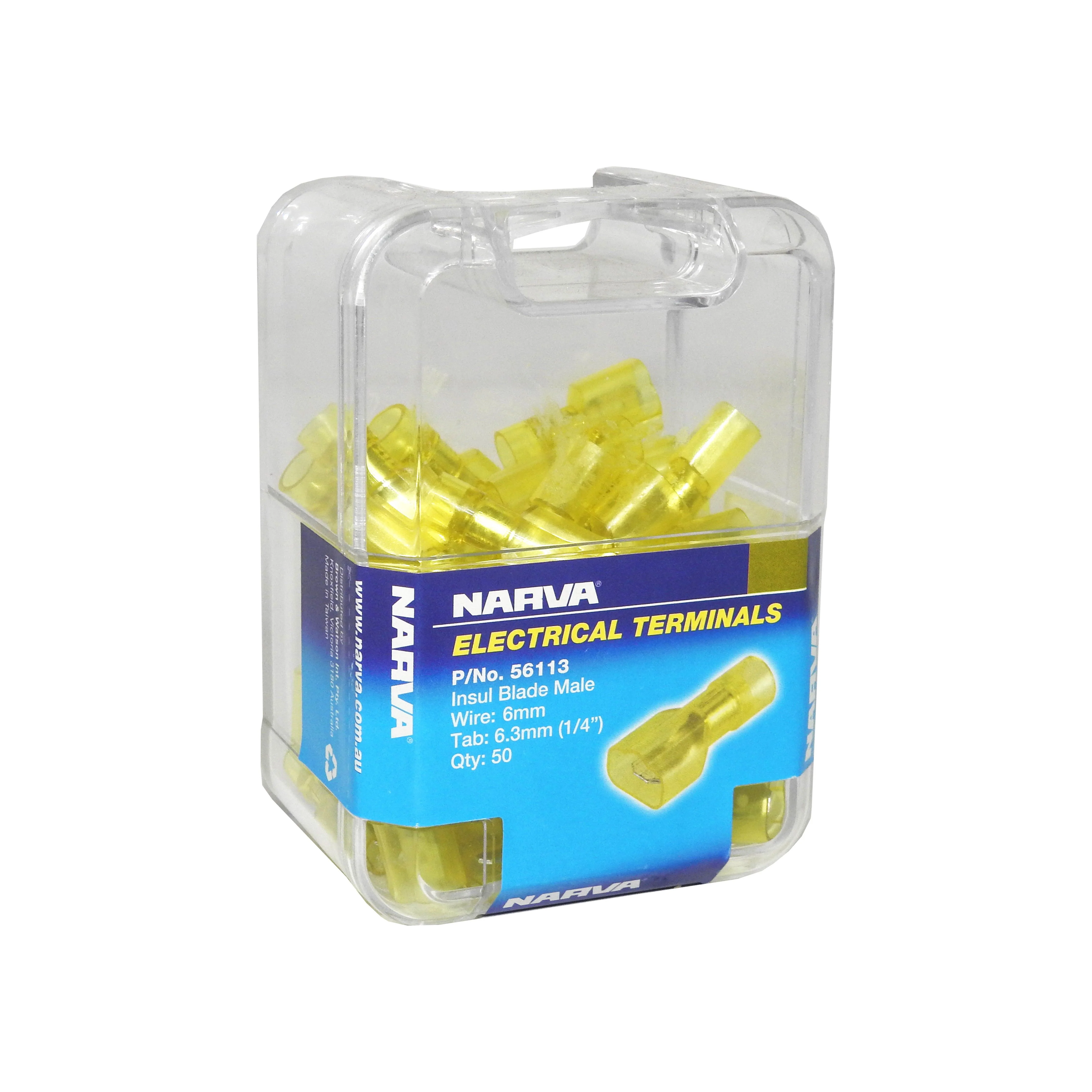 Narva Fully Insulated - 6.3 X 0.8MM Male Blade Terminal - Yellow (50 pack) | 56113