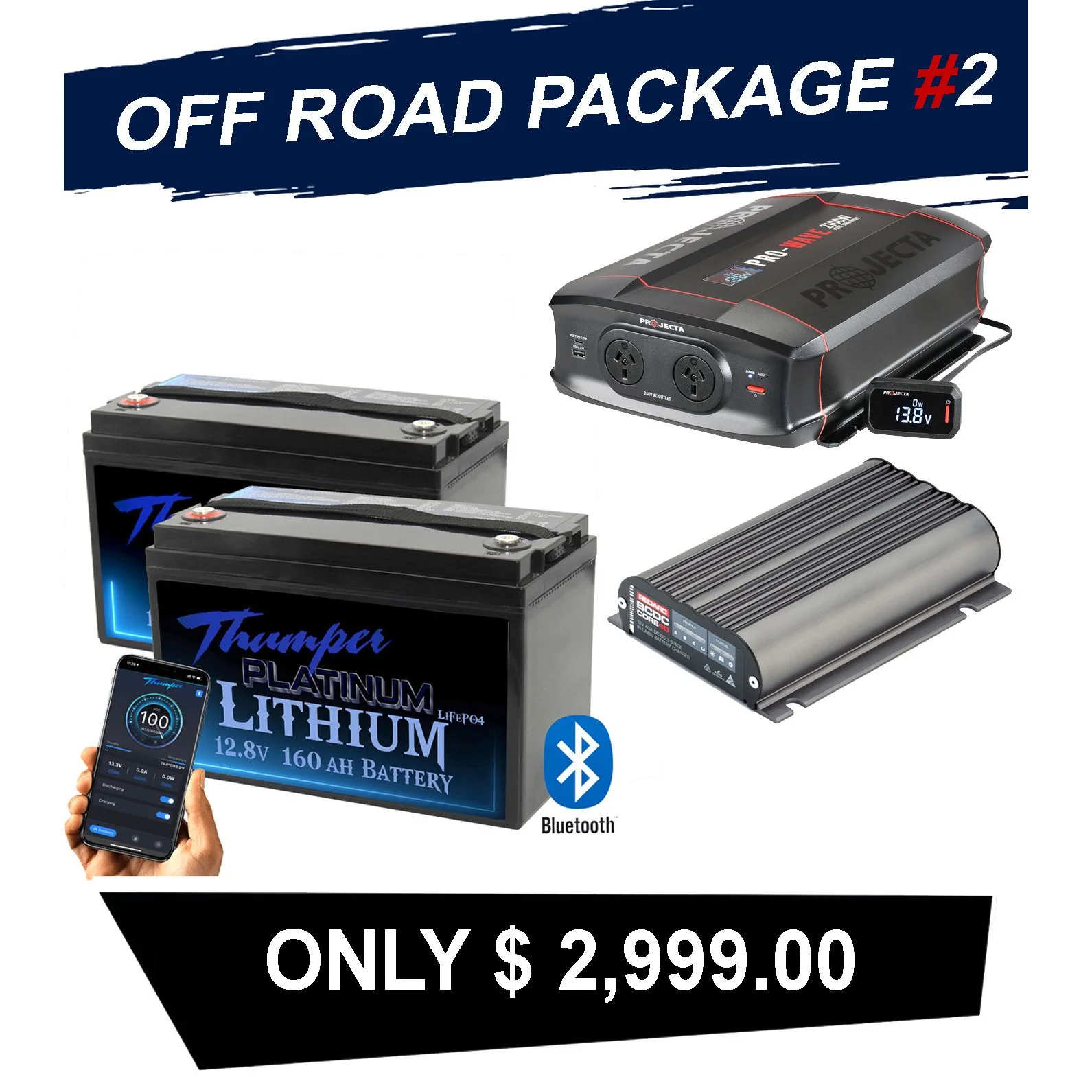 Off Road package # 2 | 320 AH Lithium 40Amp DC Charger 2100watt Inverter