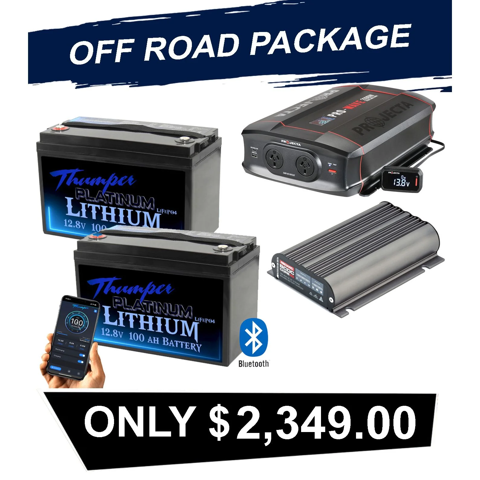 Off Road package # 1 | 200 AH Lithium 40Amp DC Charger 2100watt Inverter