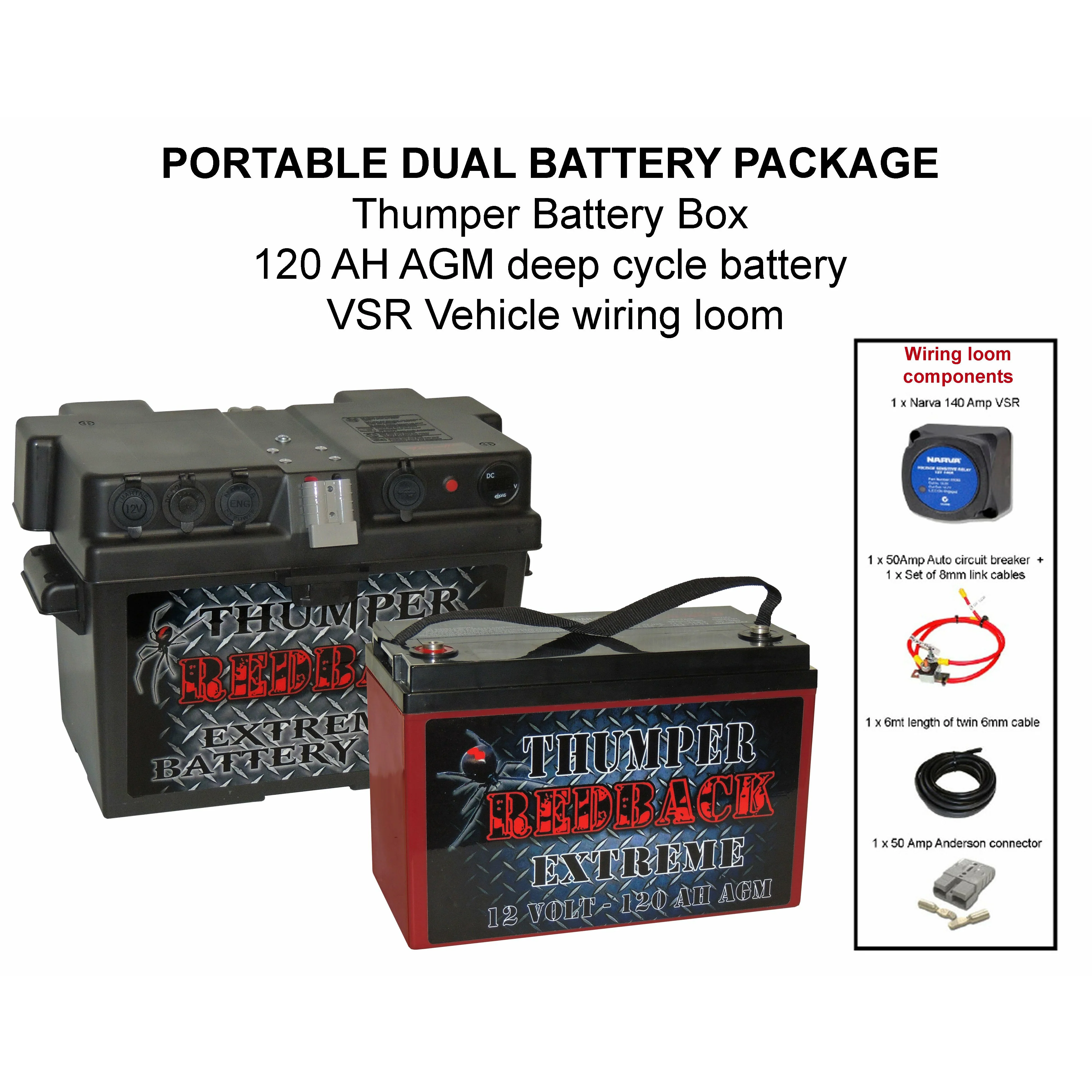Thumper Battery Box + Extreme 120 AH AGM + VSR loom