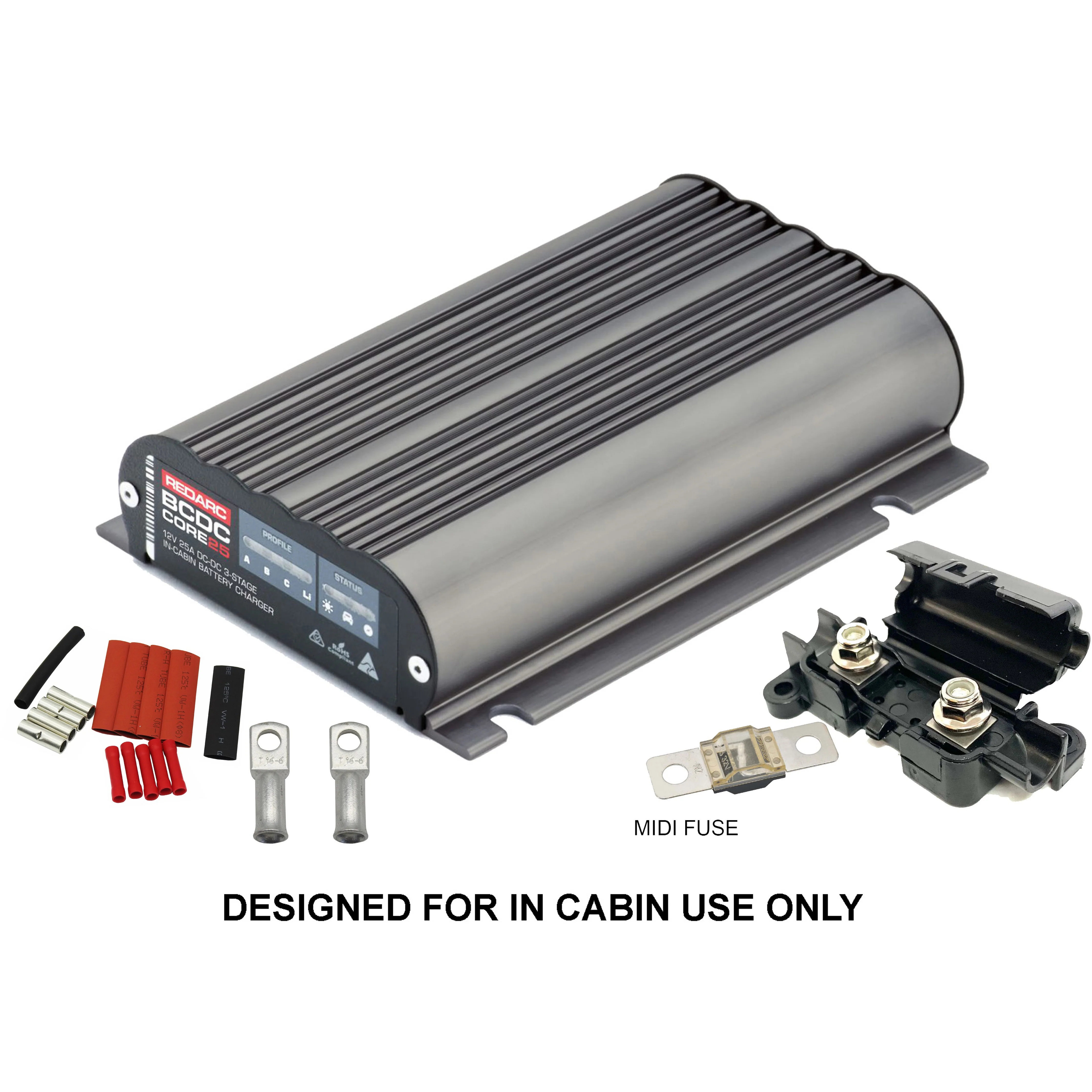 Thumper Lithium 120 AH Bluetooth & REDARC Core BCDCN1225 25Amp DC-DC & MIDI Fuse, Lugs & Heatshrink - Image 9
