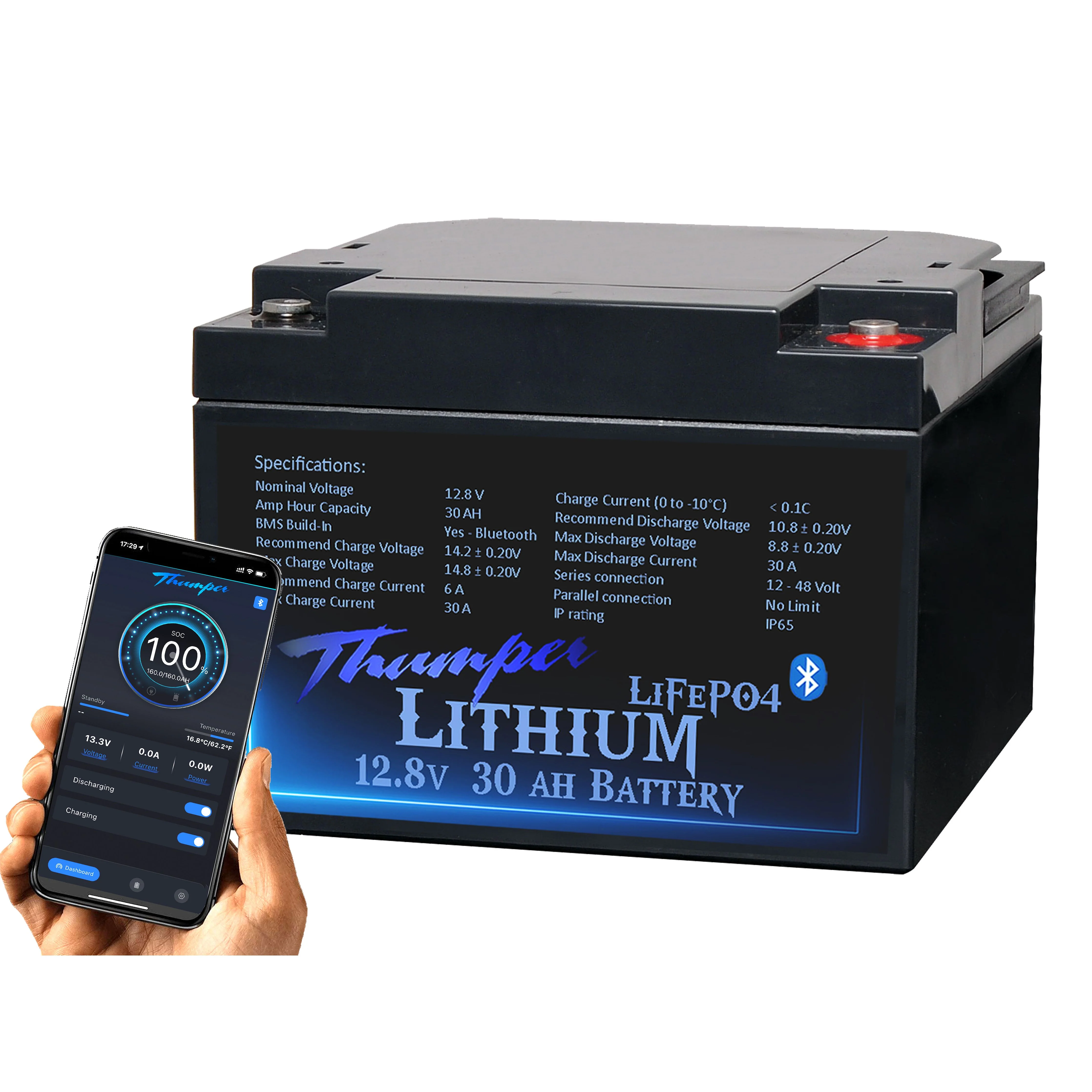 Thumper Lithium 30 AH LiFePO4 Battery with Bluetooth monitoring TL-30BT