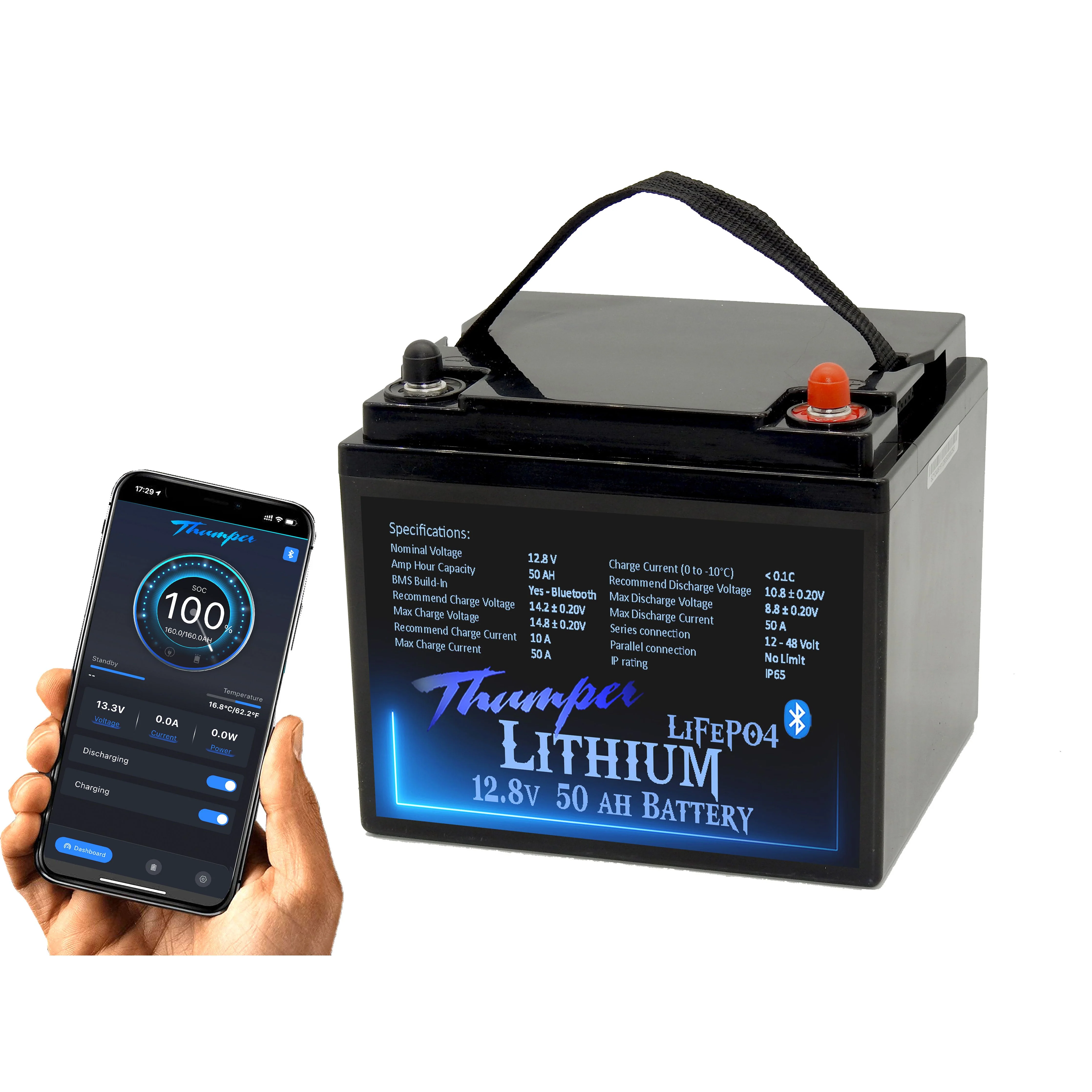 Thumper Lithium 50 AH LiFePO4 Battery with Bluetooth monitoring TL-50BT