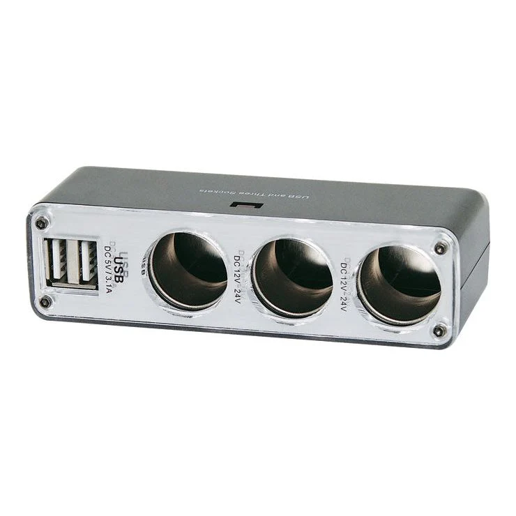 Triple Car Accessory Socket Adapter With USB | M8606