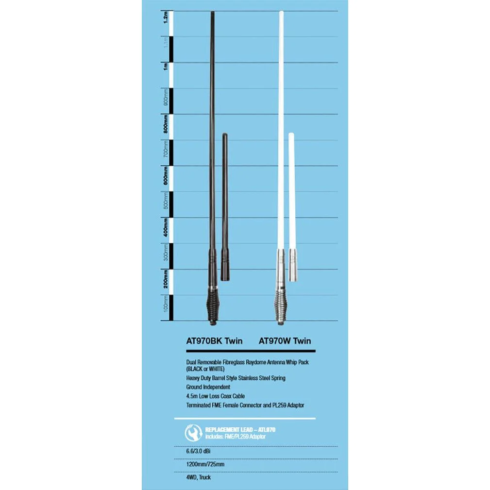 Uniden Twin Pk - Elevated Feed and Fibreglass Whip + Heat Shrink (6.6/3.0 dBi Gain) | AT970BK-TW - Image 5